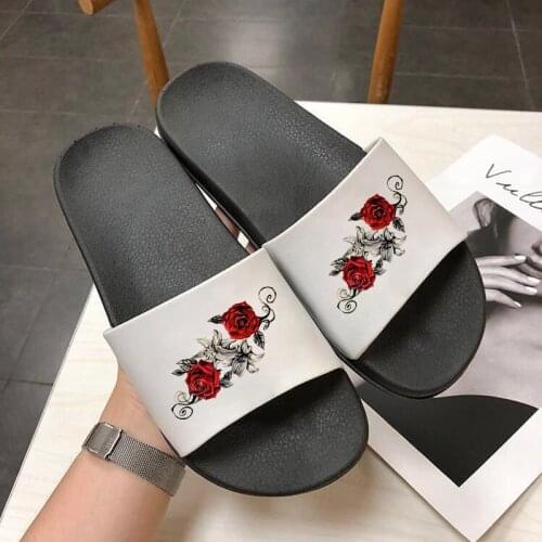 Sandals For Women 2021 Korean Version Indoor Slipper Rose Flower Slippers Summer Flip Flops Comfort Non-slip Shoes Plus Size 41