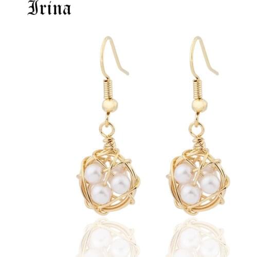 Irina Trendy Korea Design Metal Gold Geometric Irregular Circle Square Imitation Pearl Drop Earrings for Women Girl Gift 2019