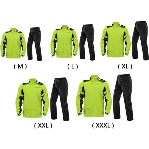 SULAITE Reflective Motorcycle Rain Suit Waterproof Rain Jacket + Pants with Shoe Covers Green Riding Motorbike Rain Coat