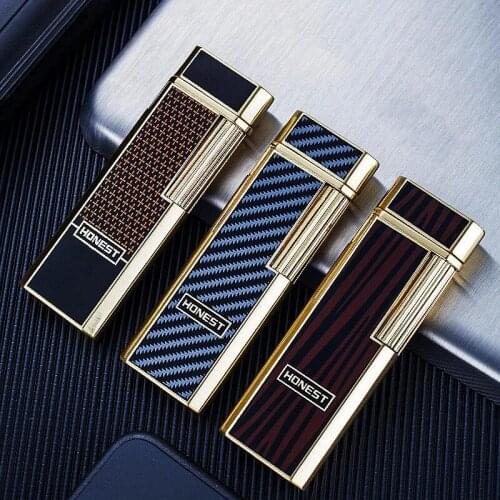 High Quality Honest Butane Gas Inflatable Lighter Metal Ultra-Thin Narrow Open Flame Flint Grinding Wheel Side Slip Ignition