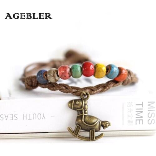 Women Bracelets Trojan Horse Pattern Handmade Jewelry with Colorful Beads Bangles for Girl Gift Fashion Style 2018 Rope Chain