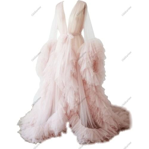 Ladies Dressing Gown Perspektive Sheer Long Robe Fluffy Dessous Fotografie