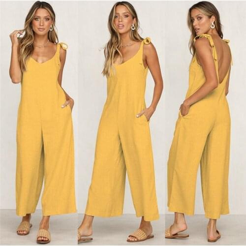 Summer Sexy Jumpsuits Women Rompers Elegant Bandage Casual Wide Leg Pant Jumpsuit Overalls Sleeveless Solid Jumpsuits
