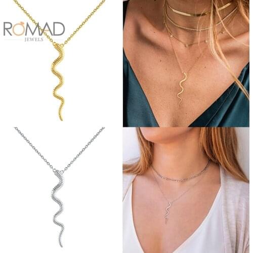 ROMAD 925 Sterling Silver Snake Pendant Necklace For Women Punk Style Long Charm Gold Choker Necklace Jewelry Bijoux Femme