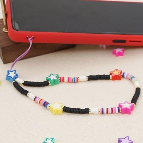1PC Anti-lost Phone Chain Boho Colorful Acrylic Soft Pottery Mobile Phone Lanyard Personality Fruit Beads Lanyards Jewelry