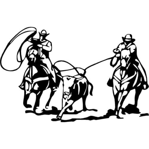 18.8cm*11.9cm Team Roping Rodeo Horse Calf Mustang Team Interesting Vinyl Decal Car Sticker Black/Silver S6-2777