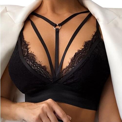 2021 Sexy Lingerie Corset Women Lace Flowers Bra Seamless Erotic Bralette Cross Bandage Cutout Underwear Wireless Bras For Women