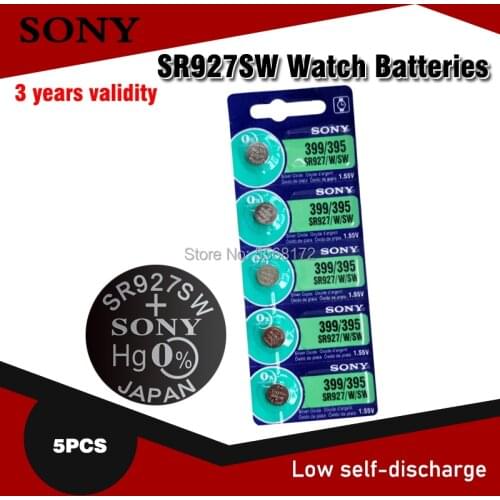5pcs 100% Original SONY 395 SR927SW 399 SR927W AG7 LR927 1.55V Silver Oxide Button Coin Cell For Toy Watch Battery MADE IN JAPAN