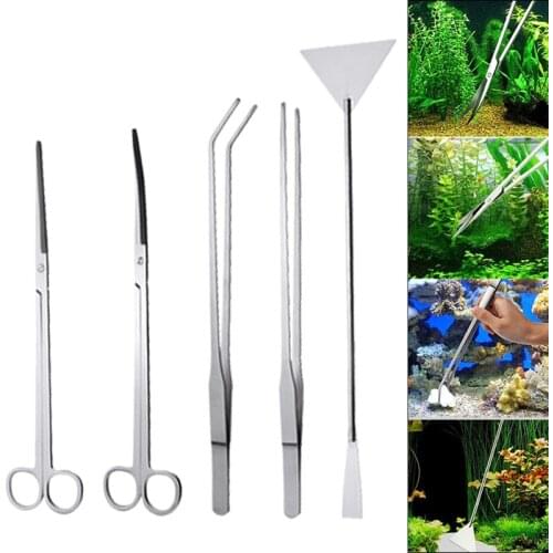 5Pcs Aquarium Maintenance Tools Kit Tweezers Scissors Shovel Fish Tank Water Plants Grass Stainless Steel Cleaning Tool