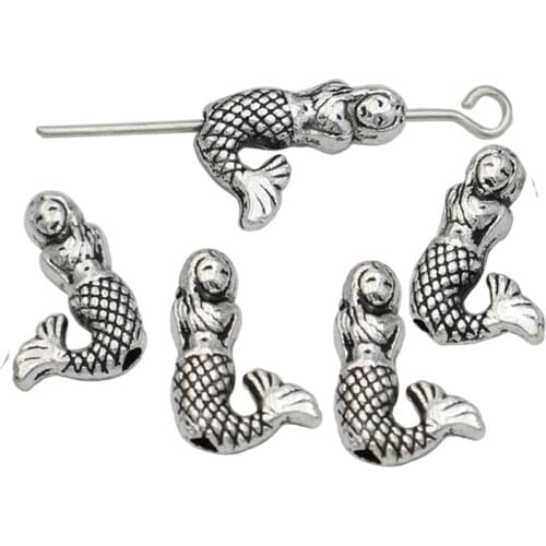 60pcs Mermaid Spacer Beads Antique Silver Plated Loose Beads for Jewelry Making Bracelet DIY Handmade Craft 13x9mm