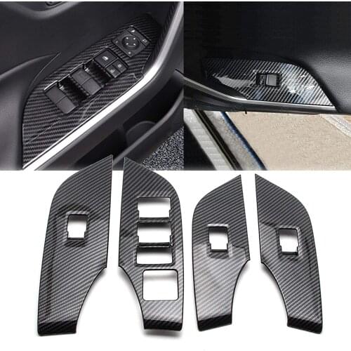 ABS Carbon Fiber Car Door Armrest Panel Window Lift Switch Cover Trim For Toyota RAV4 2019 2020 2021 RAV 4 XA50 Accessories