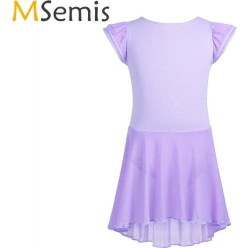 Kid Girls Ballet Dress Swimsuit for Teen Girls Gymnastics Ballerina Cotton Ruffled Sleeves Ballet Dance Gymnastics Leotard Dress