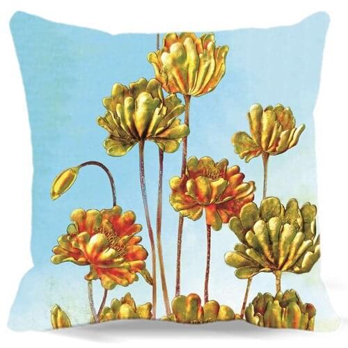 2d print Gold Chrysanthemum cotton polyester sofa cushions cover home decoration throw pillows cover chair pillow case 18x18"