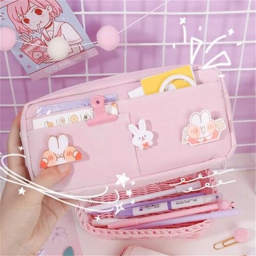 Kawaii Large Pencil cases pen Case bag Stationery Storage Bags Canvas Cute School Supplies for Girl Kids Gift Badge pencilcase