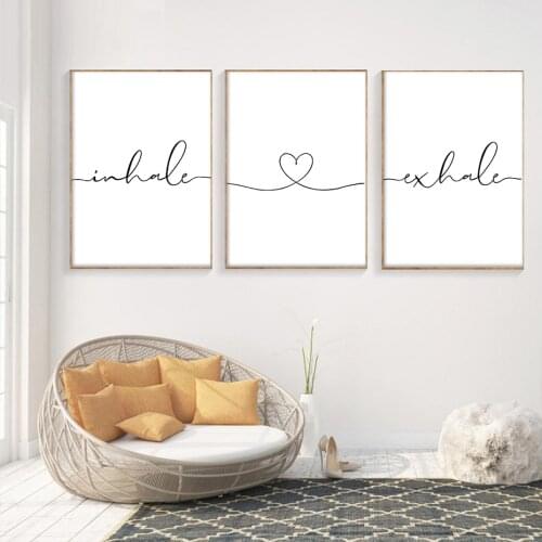 Black White Minimalsit Inhale Love Exhale Wall Art Print Gifts Poster Wall Art Print Canvas Painting for Living Room Home Decor