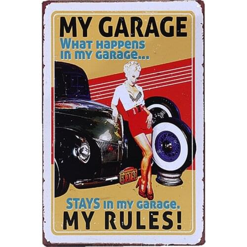 What Happens In My Garage Wall Decor Stays In My Garage My Rules Metal Signs Tin Poster Vintage Retro Home Decoration YN158