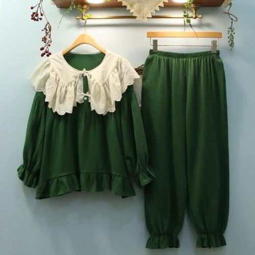 Palace Wind Pajamas For Women Pure Cotton 2021 Spring Autumn New Sleepwear Ladies Casual Wear Long Sleeve Homewear