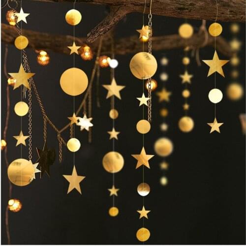 Eid Mubarak Decoration 4M Gold Silver Star Moon Shape Paper Garlands Wedding Birthday Event Party DIY Decorations Ramadan Kareem