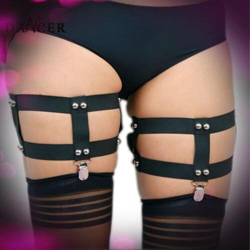 Fetish Wear Leg Garters 1 Pair Sock Garters Adjustable Body Harness Fetish Wear Stocking Garters Stocking Suspenders Belt p0042