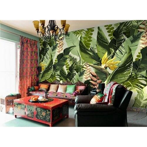 Banana leaf wallpaper photo wall mural gree leaves flower for living room sofa background wall decorative large size murals