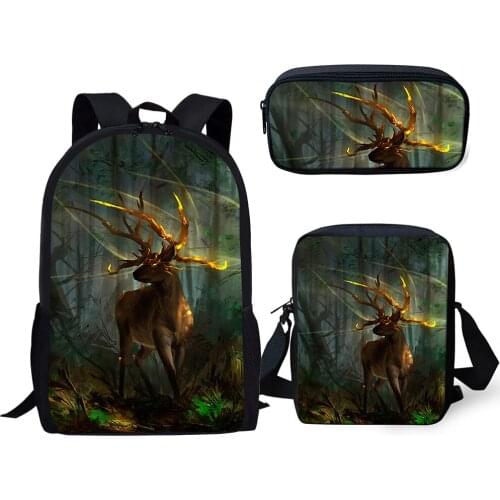HaoYun 3PCs Set Kids School Backpacks Fantasy Arts Deer Painting School Bags Kawaii Animal Students Backpack/Flaps Bag/Pen Bags