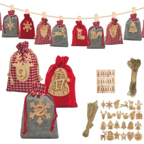 Christmas Advent Calendar 2021 Decorations 24 Days Burlap Gift Bags Favors Home