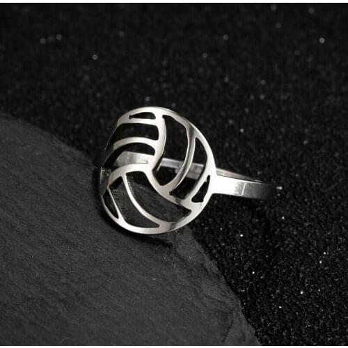 Jisensp Punk Stainless Steel Finger Rings Simple Creative Volleyball Open Ring Street Sports Jewelry for Women Men Best Gift
