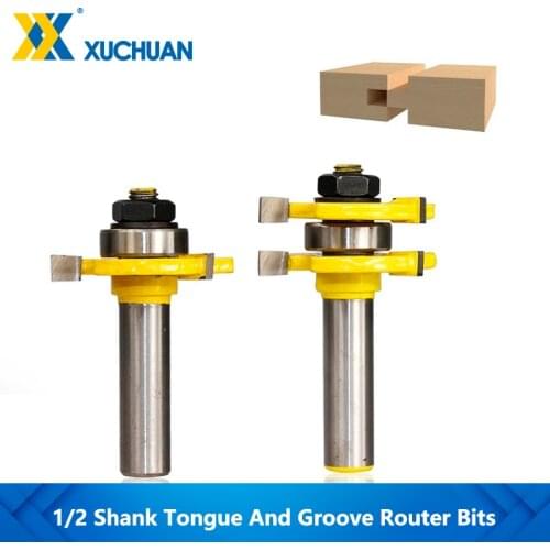Tongue & Groove Joint Assembly Router Bit 2pcs T-Slot End Mill 1/2'' Shank Tenon Cutter Tungsten Carbide Wood Router Bits