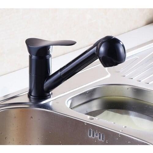 L16086 Deck Mounted Black Color Hot and Cold Water High Brass Material Quality Pull Out Kitchen Mixer