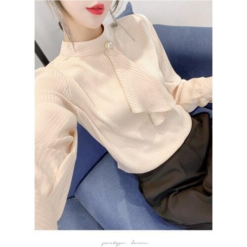 2021 spring new shirt female streamer chiffon shirt temperament shirt fairy fashion foreign style shirt