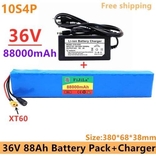 Original 18650 battery pack 10s4p 36 V 88AH high power 600 W, suitable for electric bicycle lithium battery with charger sales