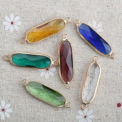 6pcs Gold Color Oval Clear Glass Connectors for Jewelry Making Bracelet Earrings Findings Accessories DIY Craft 32x8mm