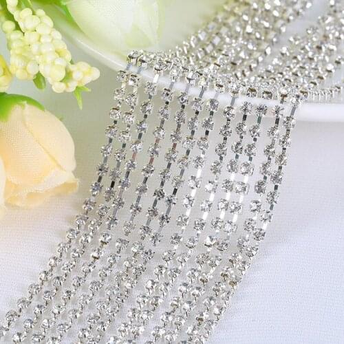 Pulaqi Sew On Claw Rhinestones Chain Silver Multi-colored Rhinestone Trim For Clothes Wedding Dress Stones And Crystal Cup Chain