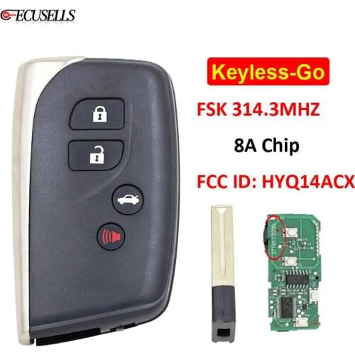 Keyless-Go 4 Button Remote Car Key Board 271451-5290 FSK 314.3MHz 8A Chip FCC ID: HYQ14ACX For Lexus LS460 LS600H TOY12 Blade