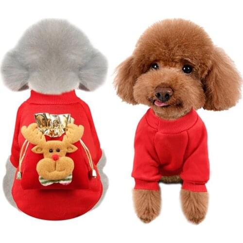 Pet Cat Dog Christmas Costumes Thicken Warm Hooded Coat Santa Claus Cosplay Fleece Sweater Pet Hoodies Clothes For Chihuahua