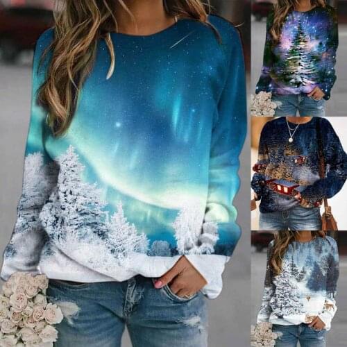 S-3XL Fall/Winter Womens Polyester Ice World Printed Casual Sweatshirt Long Sleeve Pullover T-shirt grinch christmas fashion F4