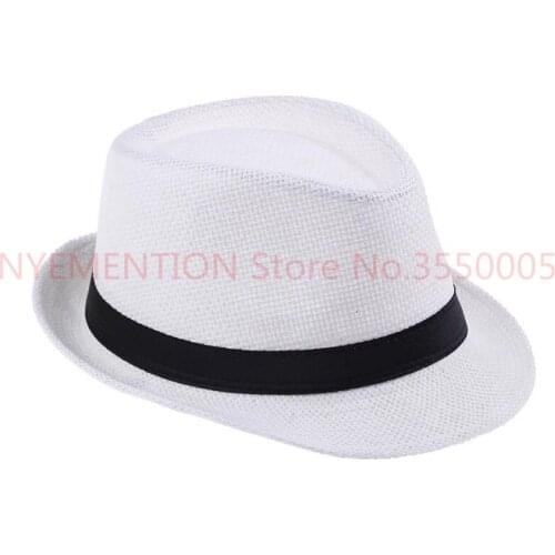Fashion Hats for Women Fedora Trilby Gangster Cap Summer Beach Sun Straw Panama Hat with Ribbow Band Sunhat 100pcs