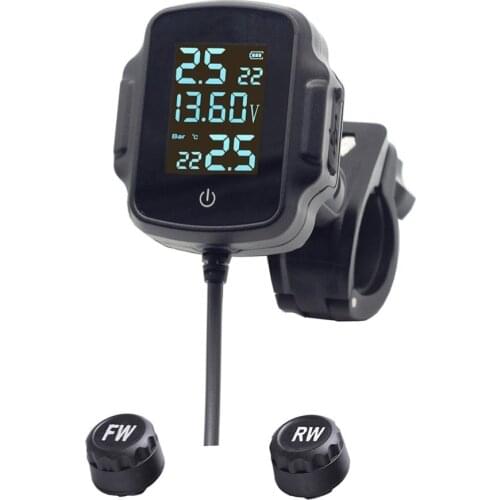 AN-08A TPMS Motorcycle Tire Pressure Monitoring System LCD Real Time Display Tyre Monitor Alarm System With USB Charger 2 Sensor