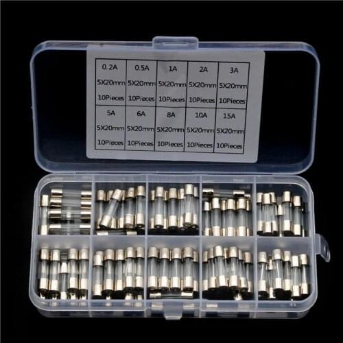 SVALID 5x20mm Quick Blow Glass Tube Fuse Assorted Set 100PCS Fast-blow Glass Fuses 0.2A/0.5A/2A/3A/5A/6A/8A/10A/15A Kit