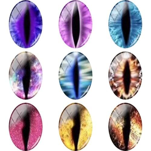 JWEIJIAO Fashion Multi Color Dragon Cat Horse Eyes Photo Oval Shaped Glass Cabochon Flat Back Charm Accessories DIY Gifts EY21