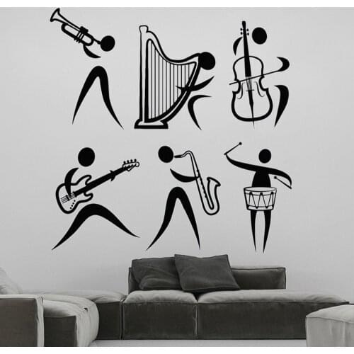 Jazz Decals Cello Saxophone Instrument Tool Band Musical Player Vinyl Wall Stickers Living Room Artistic Decoration DW10477