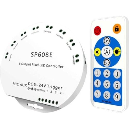 WS2812B Bluetooth APP Music Control SP608e 8CH Signal Output LED Light Strip Built In Mic IOS Android Bluetooth App