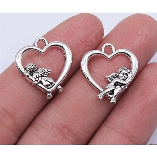 WYSIWYG 10pcs 20x17mm Antique Silver Color Angel Heart Charms Pendant For Jewelry Making DIY Jewelry Findings