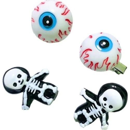 2 PCS Hair Clips Ins Punk Gothic Dark Skull Eyeball Hairpin BB Clip Side Clip Brooch Headwear Fashion Alt Emo Hair Accessories