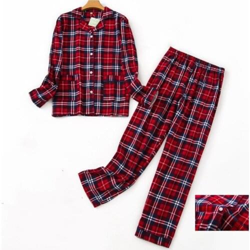 Pure Cotton Plaid Pajamas Set Women Pyjama Bunny Print Female Winter Sleepwear Warm Sexy Homewear Long Shirt Pants 2 Piece/Set