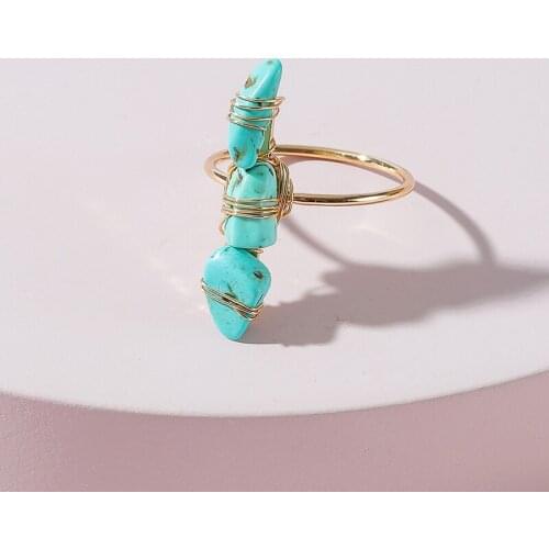 GSOLD Geometric Metal Wire Winding Irregular Turquoise Ring Simple Creative Stone Ring Fashion Trends Jewelry 2021 Summer