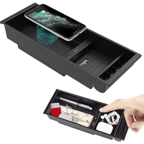 10W Car Wireless Charger Center Console Storage Box Wireless Charger Pad for Ford F150 F-150 2009-2021