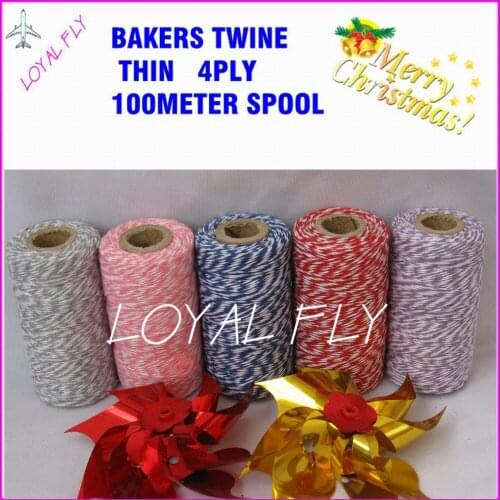 200pcy/lot thin 4ply bakers twine 100m/spool, 22 kinds color choose double color twine, cotton twine,used in gift box packing