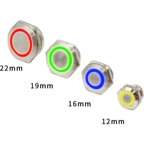 12/16/19/22/25/30mm Mirco Switch Short Strock Stainless Steel Momentary Self-reset Waterproof Metal Push Button Switch LED Light