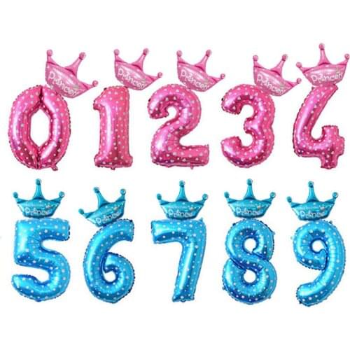 2pc 32inch Number Balloons Mylar Crown Digit Helium Foil Ballon Birthdays Partites Aniversary Wedding Decor Balls